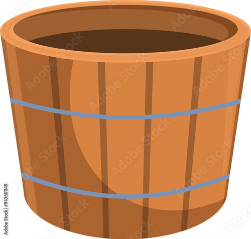 Empty wooden bucket is standing on a white background, waiting to be filled