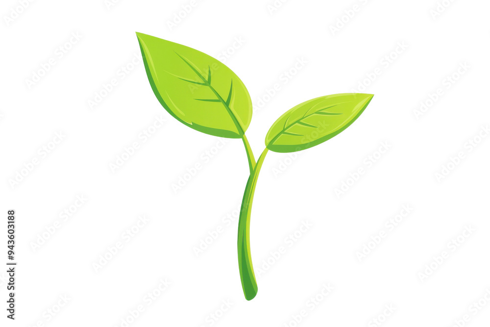 A vibrant green sprout with two fresh leaves, symbolizing growth and renewal in nature. Isolated on transparent background.