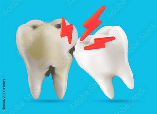 Dental: toothache and wisdom teeth,  tooth wrong tilted. Wisdom tooth eruption problems Vector Illustration, Mesh gradient wes