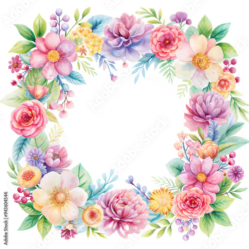 Watercolor Flower frame on white background 