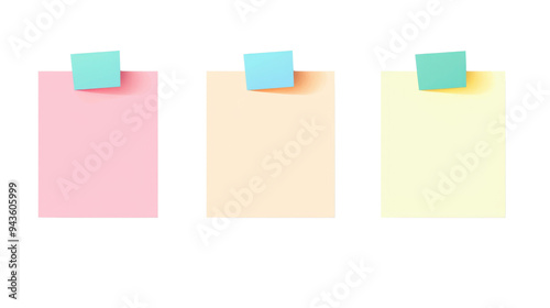 Colorful sticky notes arranged in a row, perfect for reminders and notes in an office or home workspace setting. Isolated on transparent background.