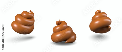 Brown poop on white background. Realistic model, view from different angles