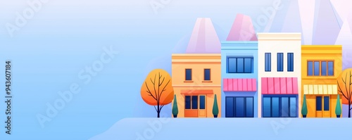 Retail storefronts flat design side view shopping district theme animation vivid photo