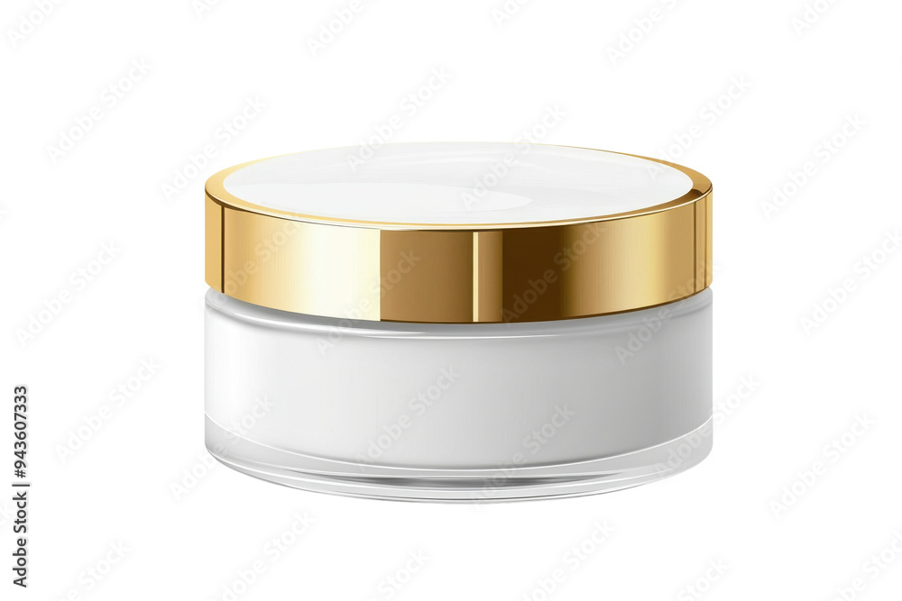 Luxurious white cream jar with a golden lid, perfect for skincare, beauty products, or cosmetics. Elegant and stylish design. Isolated on transparent background.
