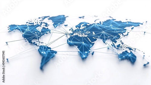 Fototapeta Naklejka Na Ścianę i Meble -  Abstract blue network lines connecting across a stylized world map