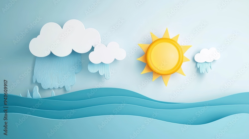 Changing weather conditions flat design front view natural disasters theme 3D render Split-complementary color scheme Changing weather conditions flat design front view natural disasters theme 3D render Split-complementary color scheme