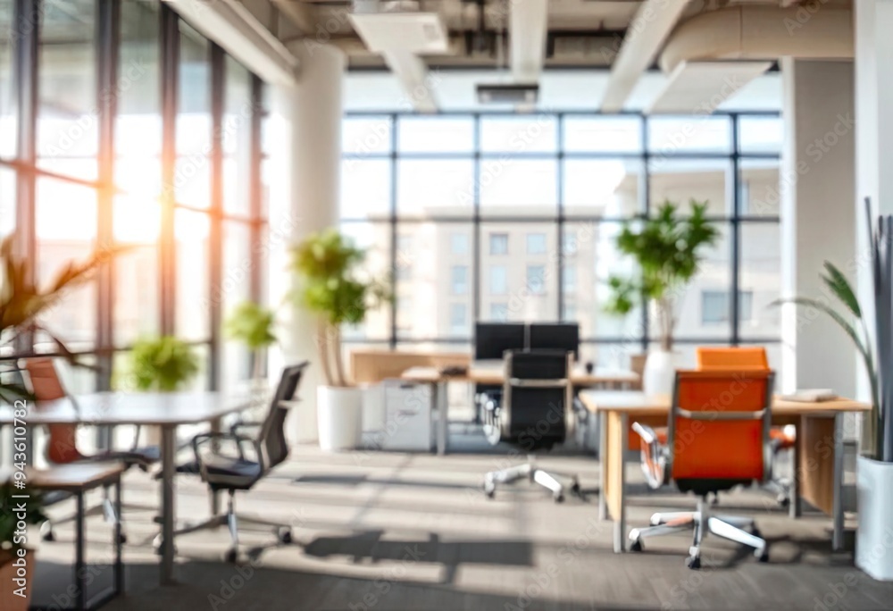 Obraz premium Modern bright office interior with furniture and daylight. Blurred background., ai