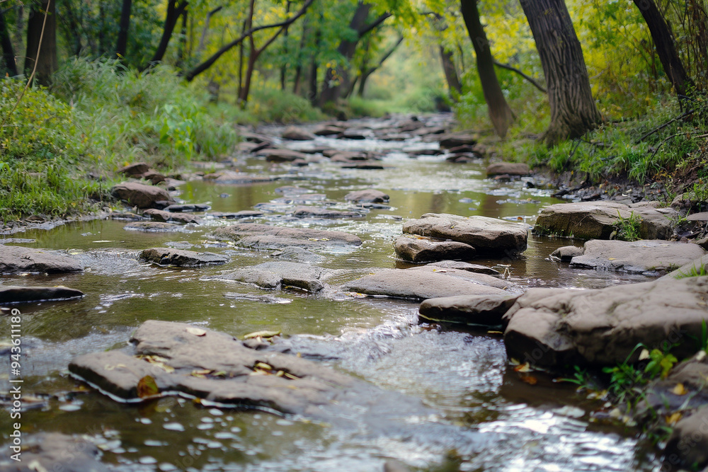 Shallow Stream Flowing Over Rocks in a Forest Shallow Stream Flowing Over Rocks in a Forest