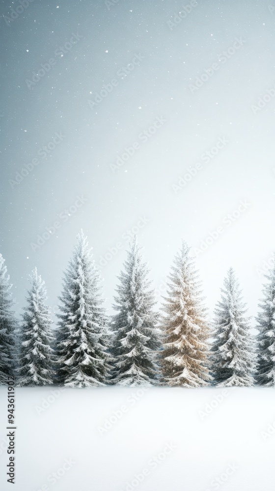 Obraz premium Enchanting Winter Forest: Multiple Christmas Trees in a Snowy Wonderland