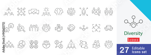 Diversity line stroke icon design. with community, teamwork, ethnic diversity, tolerance, global community and more stroke illustration