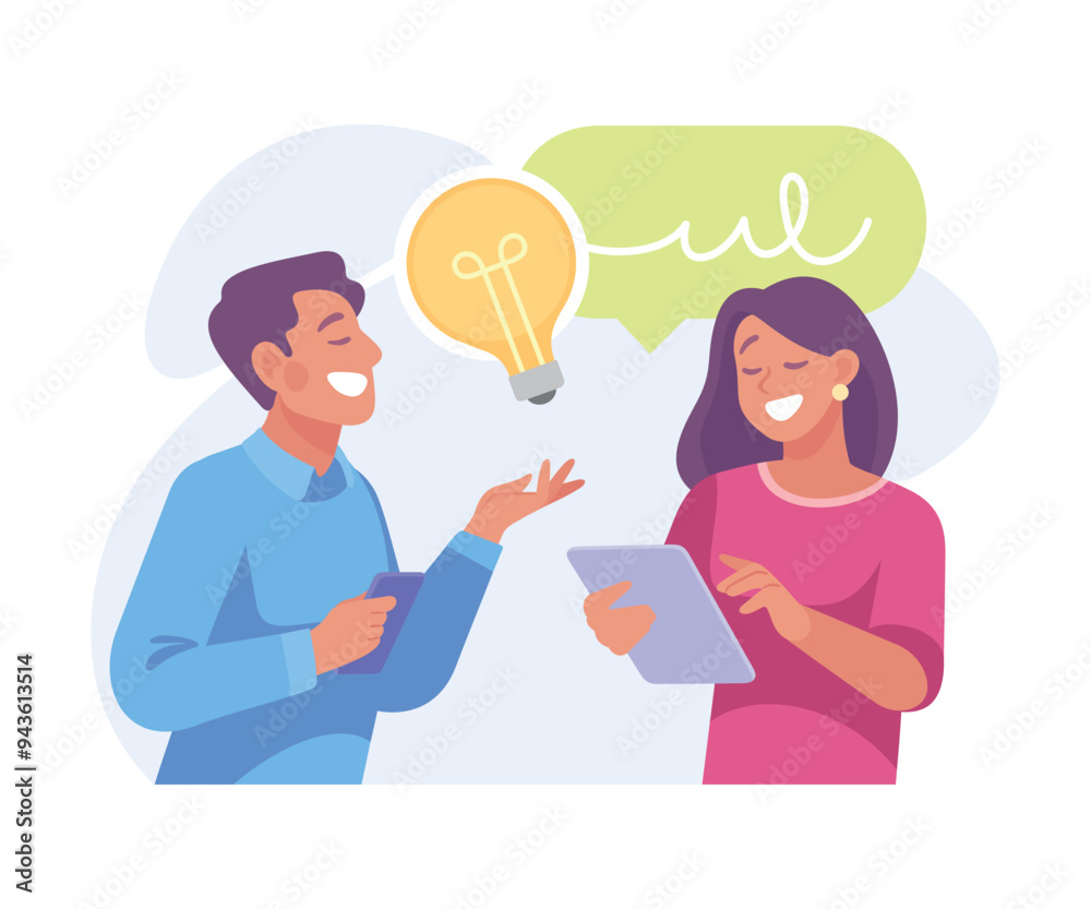 Business Process with Man and Woman Busy with Analytics Vector Illustration Business Process with Man and Woman Busy with Analytics Vector Illustration
