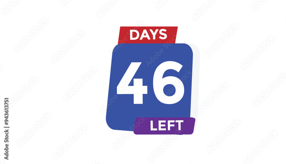 46 days left Countdown number banner templates. time icon. Vector Illustration
46 days left Countdown number banner templates. time icon. Vector Illustration