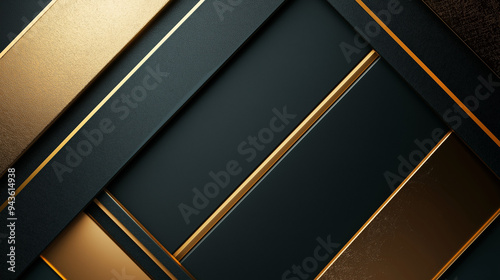 Simple symetrical spacious and minimal black background featuring subtle accents of green and gold colors