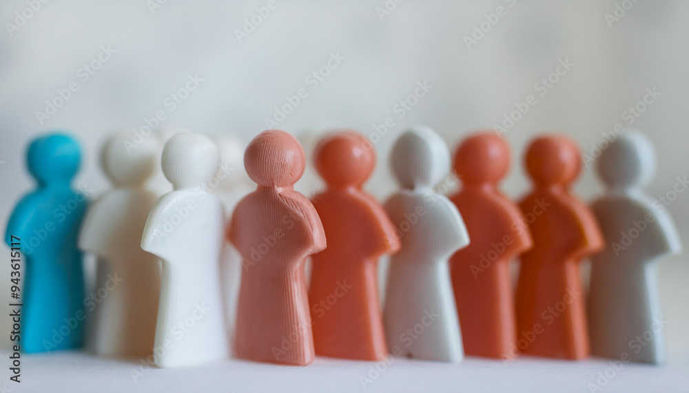 Many colorful plasteline human figures standing in a line.