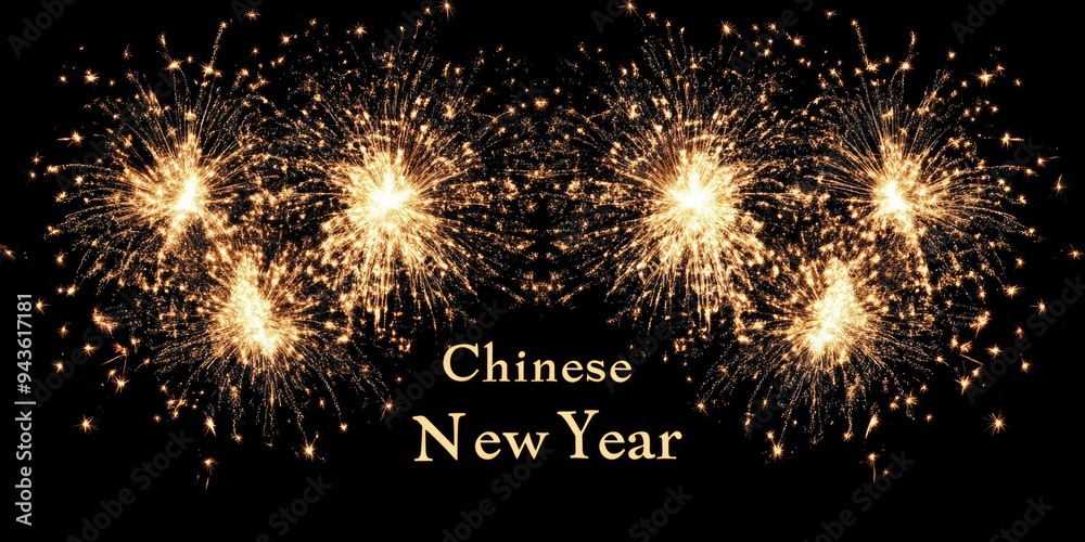 Naklejka premium Golden Fireworks Celebrate Chinese New Year With Vibrant Displays of Joy