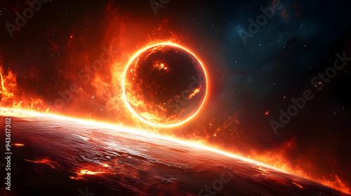 A fiery planet engulfed in ...