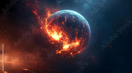 A fiery planet engulfed in ...