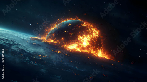 A fiery planet engulfed in ...
