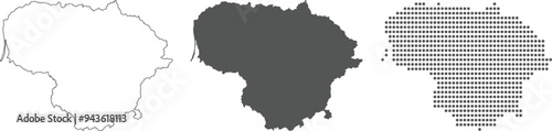 Lithuania map in outline, grey color, dotted style.