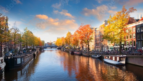 canals of amsterdam the netherlands in autumn light photo