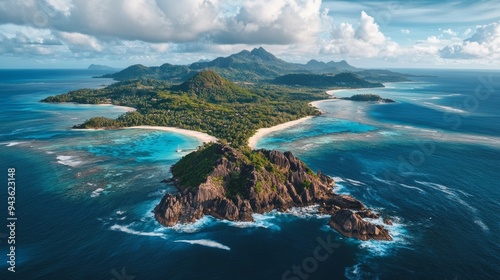 La Digue Island, Seychelles aerial view.