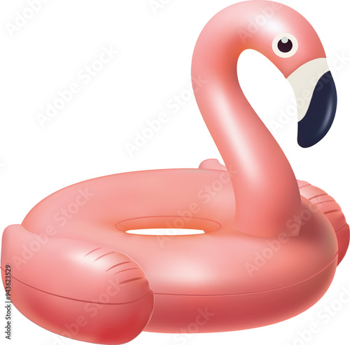 Realistic flamingo Swim ring on background Inflatable rubber toy for water, shape inflatable swimming pool ring, tube, float isolated.3D vector Mesh gradient wes.