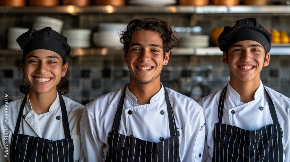 Fototapeta premium Three chefs are smiling for the camera