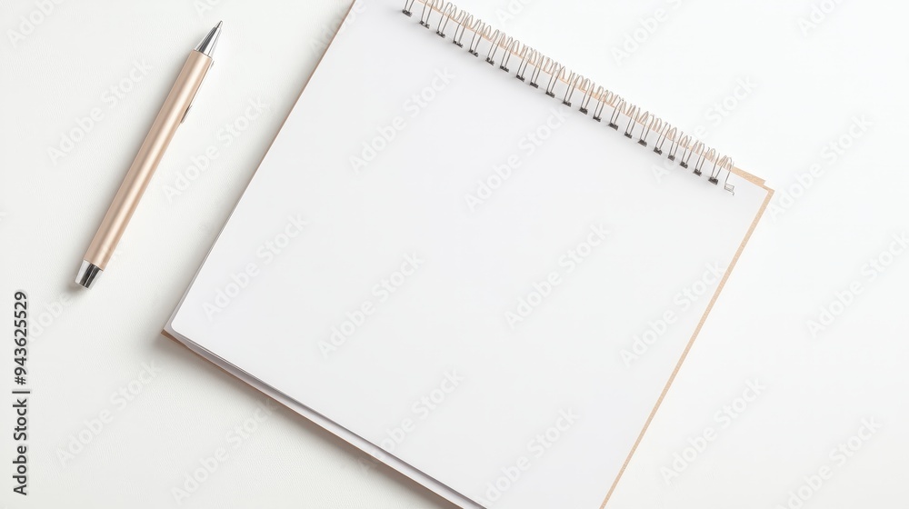 A pen and a notebook sit on a table