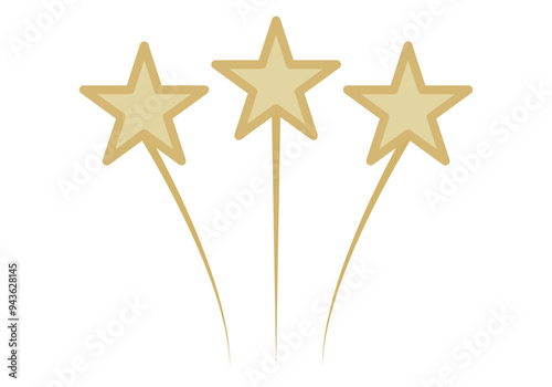 Tres estrellas amarillas fugaces o fuegos artificiales