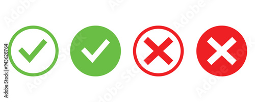 Free Download green approval check mark and red cross icon set in circle and square, Set of simple icons in flat style: Yes or No, Approved, Disapproved, Accepted, Rejected, Vector illustration. - GFXLoad