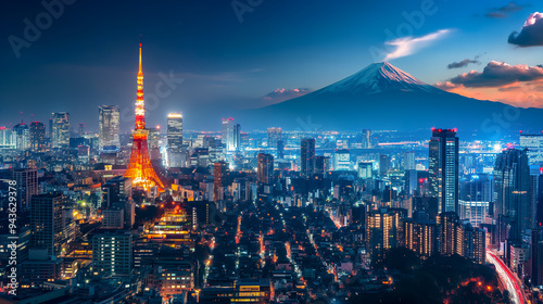 city skyline at night in Japan