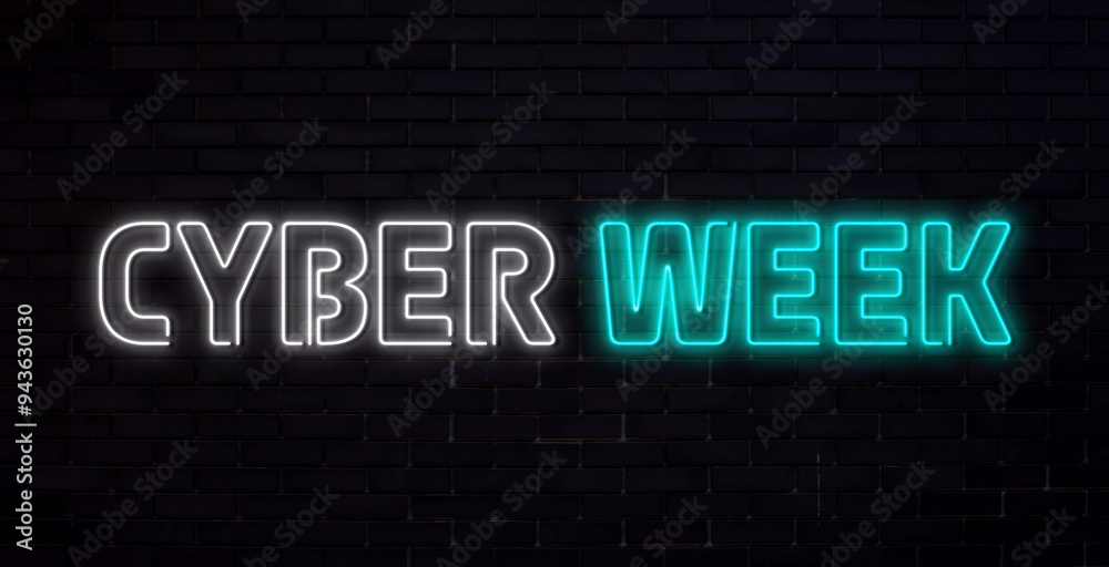 Neon sign Cyber Week on concrete wall. 3d illustration. Neon sign Cyber Week on concrete wall. 3d illustration.