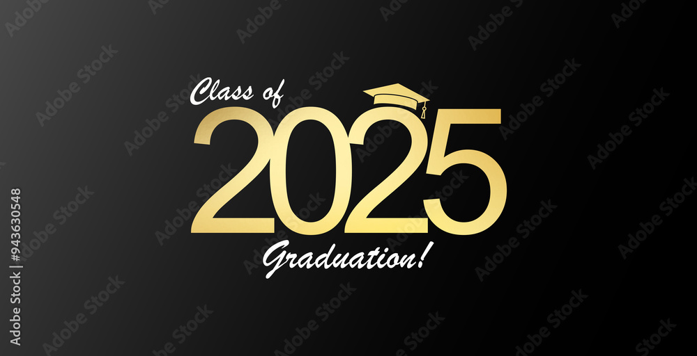 Futuristic graduation class of 2025 banner concept with glowing low polygonal golden graduation cap. Futuristic graduation class of 2025 banner concept with glowing low polygonal golden graduation cap.