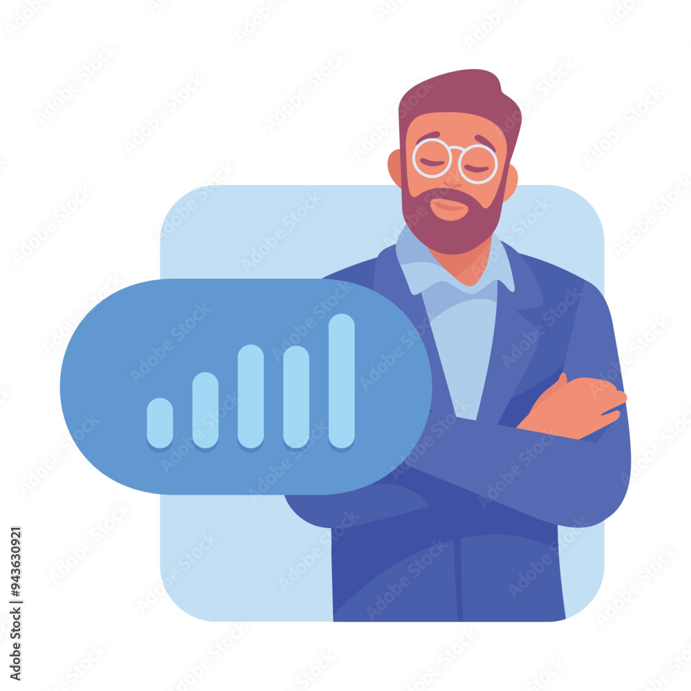 Business Process with Man Busy with Analytics Vector Illustration Business Process with Man Busy with Analytics Vector Illustration