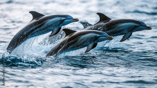 A group of dolphins chatting and playing together in the ocean, communicating with clicks and whistles.