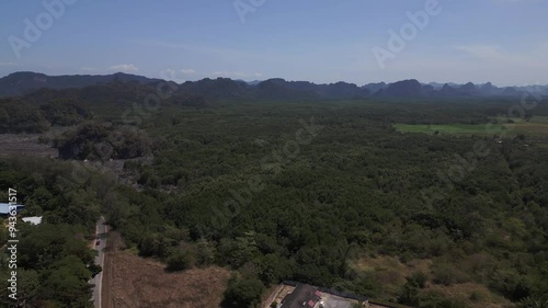 tropical Rekreasi Kastam beach on langkawi. Amazing aerial view flight drone photo