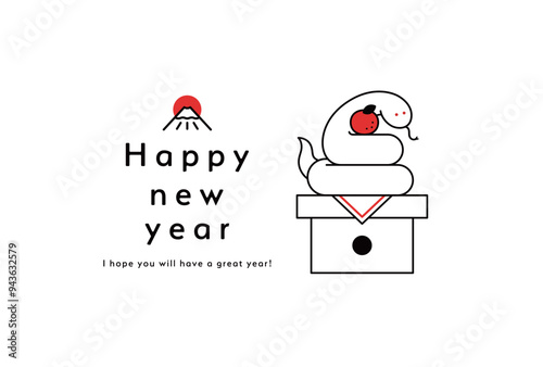 2025年巳年の年賀状テンプレート　イラスト　へび年　かわいい　おしゃれ　シンプル　デザイン　年賀