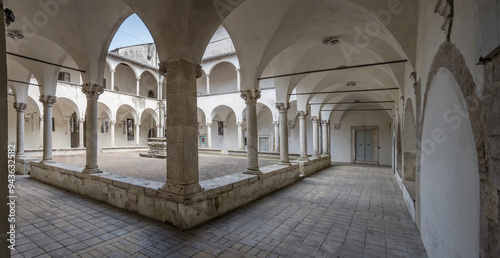 san Francesco church cloister at medieval hilltop little town, Amelia, Italy