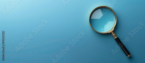 Late payment symbol on a magnifying glass against a beautiful blue background representing business concepts with a copy space image photo