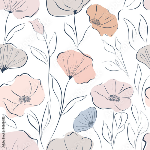 Beautiful seamless pattern vector with flowers. Floral background. Pattern for fashion, fabric and all prints on white background