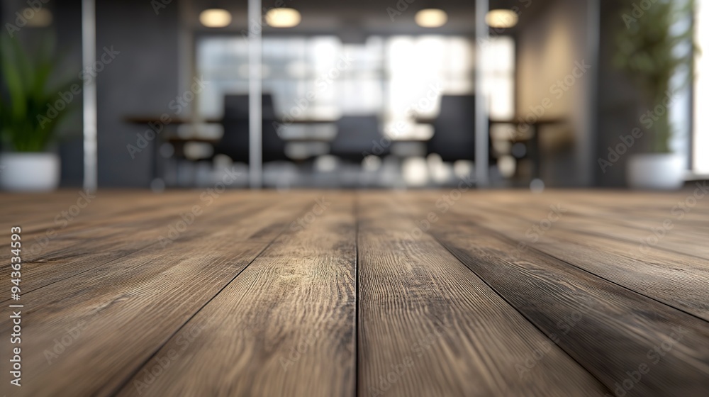 Defocused office background of a Board room with rustic wooden flooring Defocused office background of a Board room with rustic wooden flooring