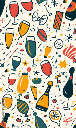 Wallpaper Mural New Year and Christmas 2d cartoon or graphic advertising background, Seamless pattern Torontodigital.ca