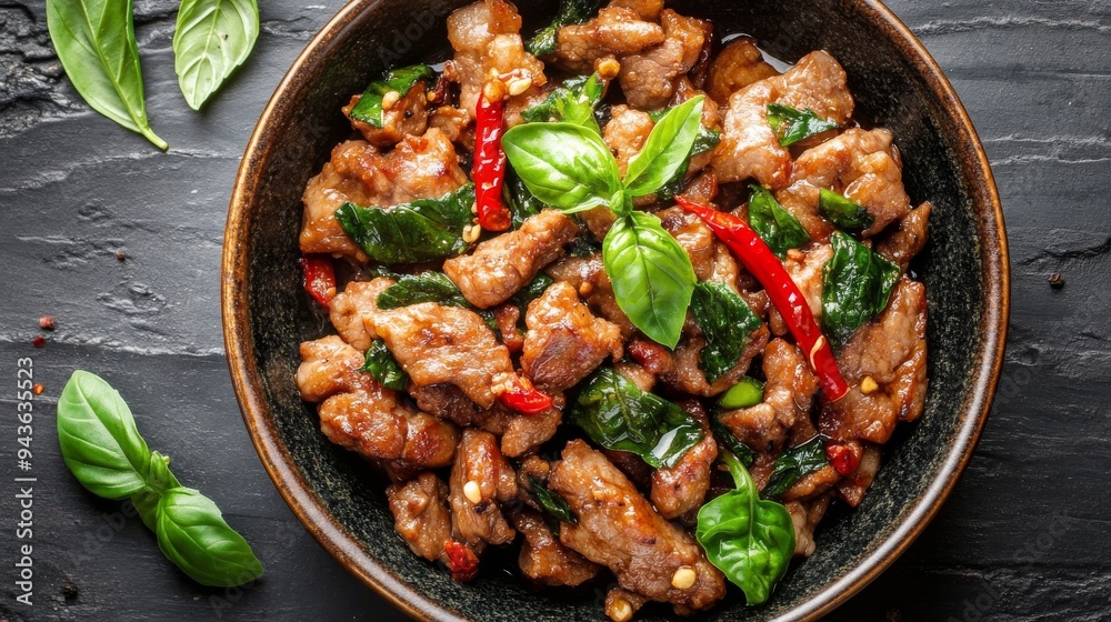 Pan-fried pork with basil Pan-fried pork with basil