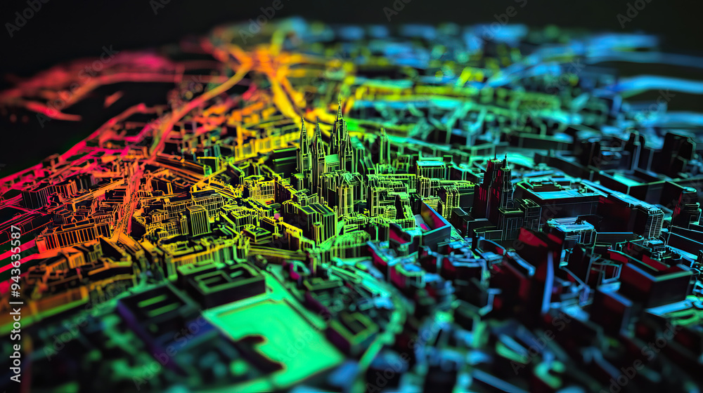 Technical aerial visual, 3D LiDAR GIS aerial map satellite scan model ...