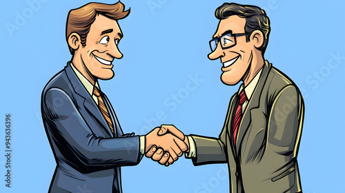 Bussinessman shaking hands, handshake after meeting, bussiness deal or contract, cartoon illustration photo