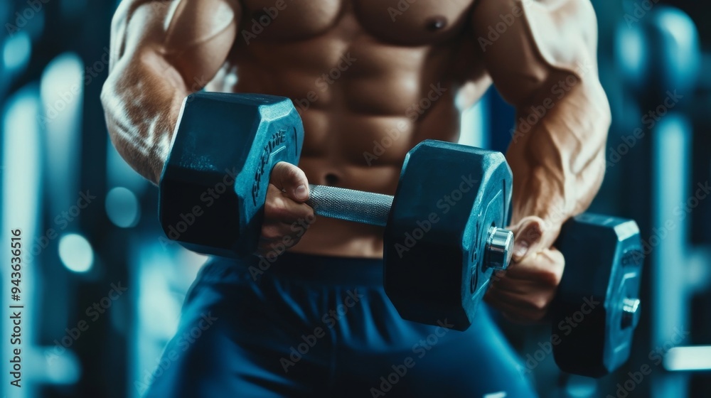 Muscular man lifting dumbbells for biceps. Muscular man lifting dumbbells for biceps.