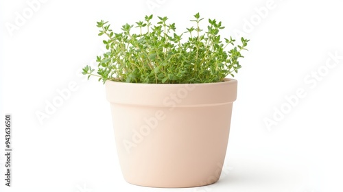 A small plant is in a white ceramic pot