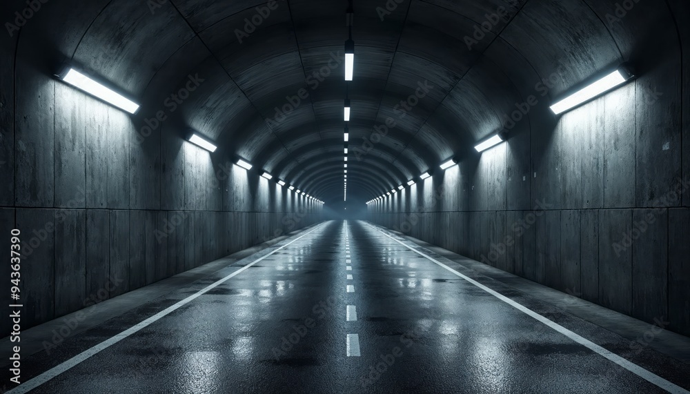 Obraz premium Industrial Underground Passageway Illuminated by LED Lights