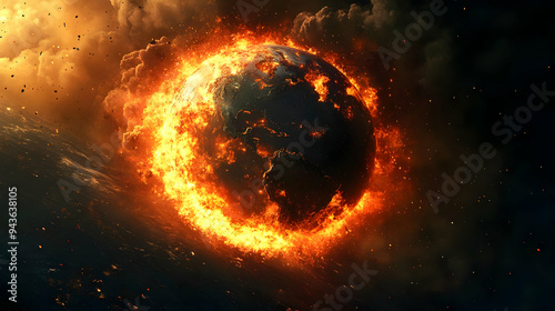 A fiery ring surrounds a bu...