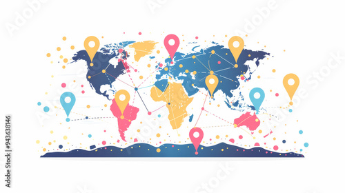 世界地図と現在地マーク